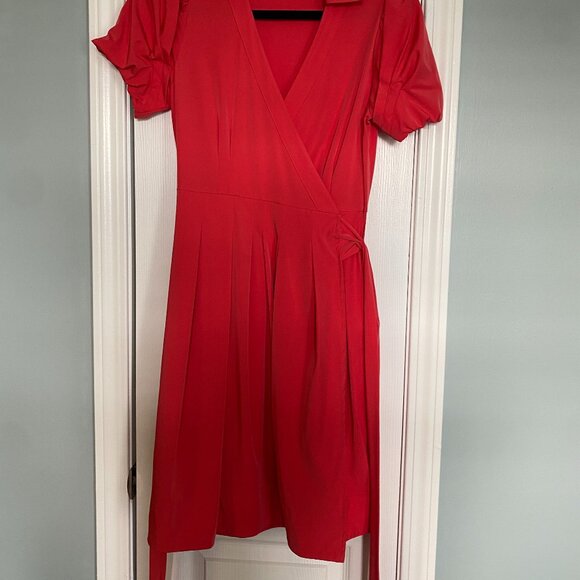 Tristan Red Fit & Flare Puff Sleeve Wrap Dress – Size S/P - Picture 2 of 10